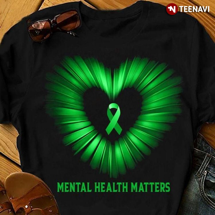 Mental Health Matters Heart Green Ribbon