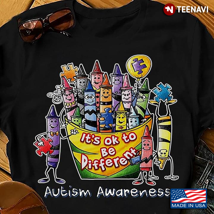 Crayons Autism Shirt, It's Ok To Be Different Autism Awareness