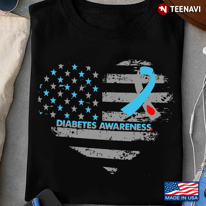 Diabetes Awareness Shirt, Diabetes Awareness Heart American Flag