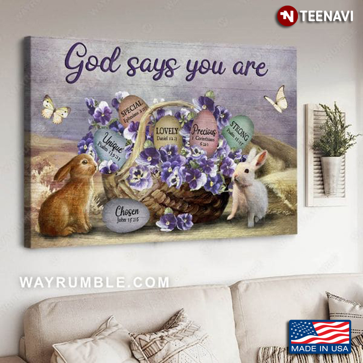 Butterflies Flying Around Rabbits, Purple Flowers & Eggs God Says You Are