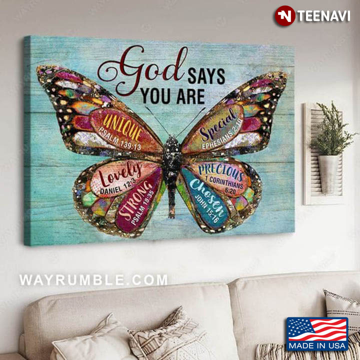 Blue Wooden Theme Watercolor Butterfly God Says You Are