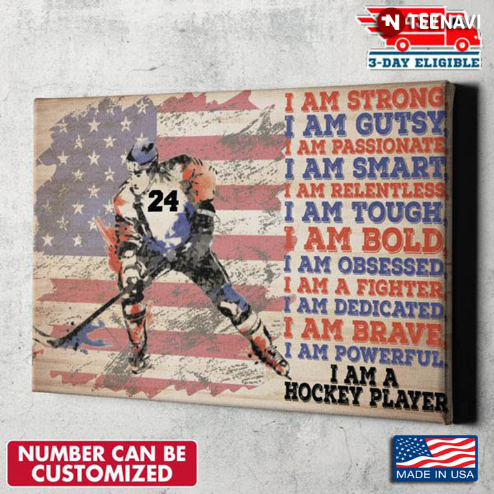 Personalized American Hockey Player I Am Strong I Am Gutsy I Am Passionate