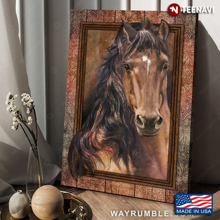 Wooden Picture Frame With Brown Horse