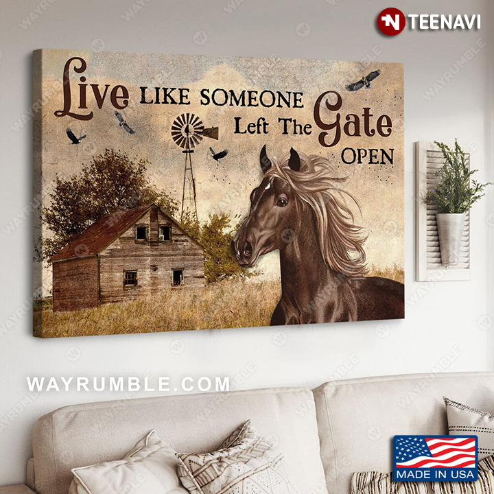 Brown Horse & Birds On Farm Live Like Someone Left The Gate Open