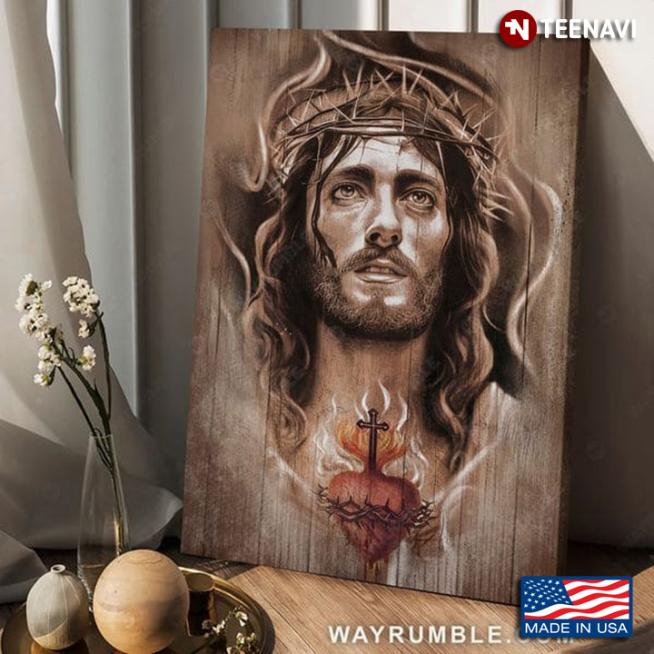 Jesus Christ With Crown Of Thorns And The Sacred Heart