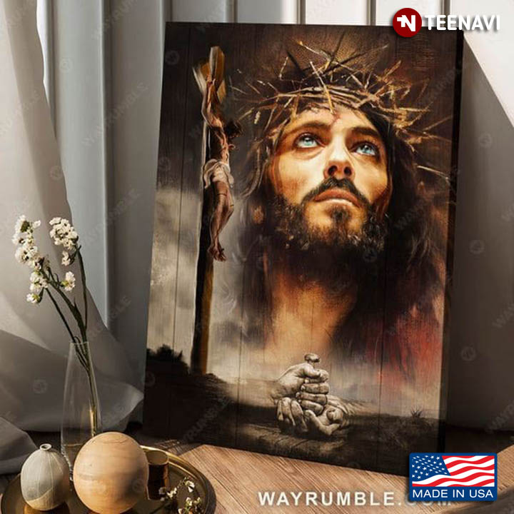 Jesus Christ Wearing Crown Of Thorns & Hand Being Nailed To The Cross