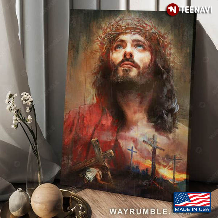 Jesus Christ Wearing Crown Of Thorns And Jesus Crosses Around Painting