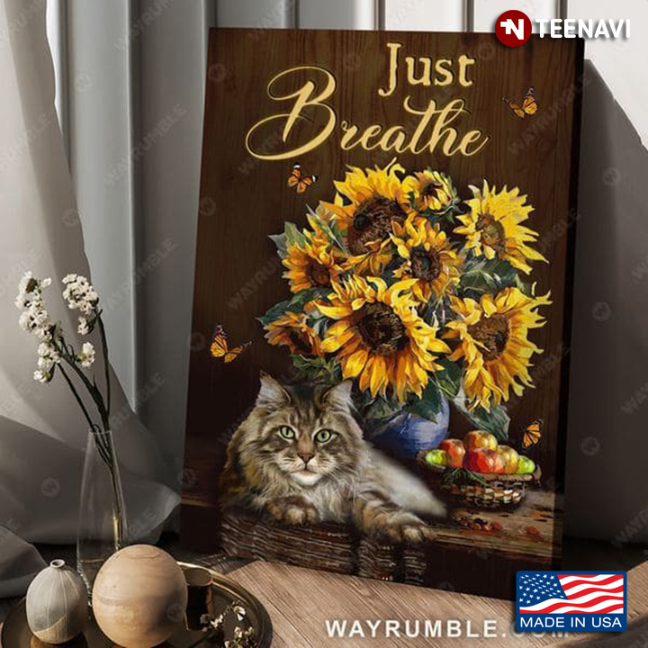 Monarch Butterflies Flying Around Maine Coon Cat & Sunflowers Just Breathe