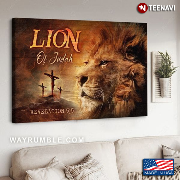 Lion With Jesus Crosses Around Lion Of Judah Revelation 5:5