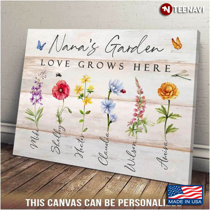 Personalized Butterflies & Dragonflies With Flowers Nana's Garden Love Grows Here