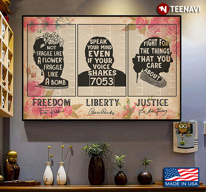 Floral Book Page Theme Feminist Silhouettes With Autographs Freedom Liberty Justice