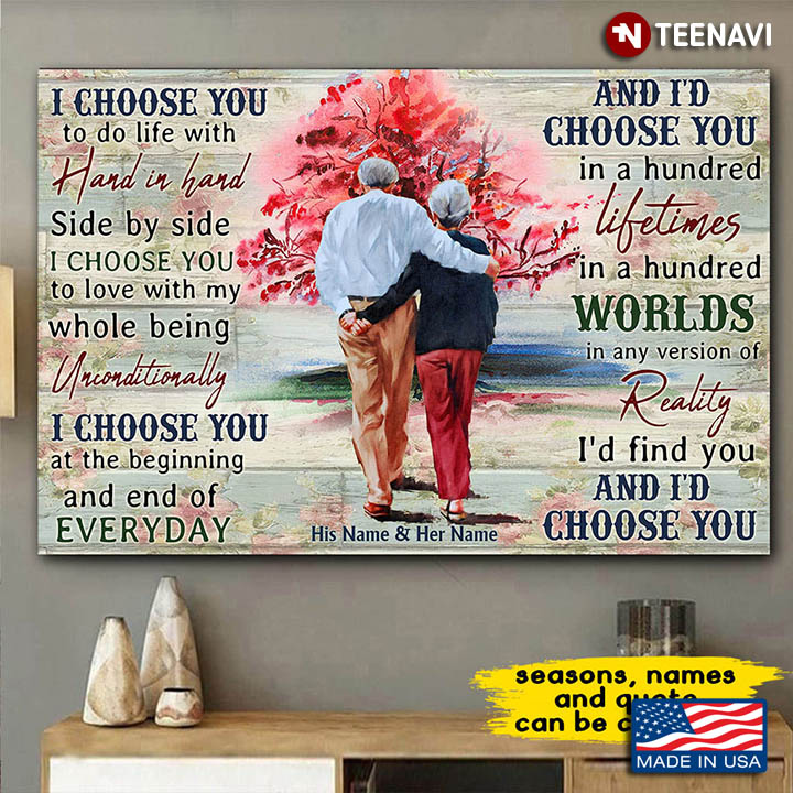Personalized Old Couple Walking To Pink Tree I Choose You To Do Life With Hand In Hand
