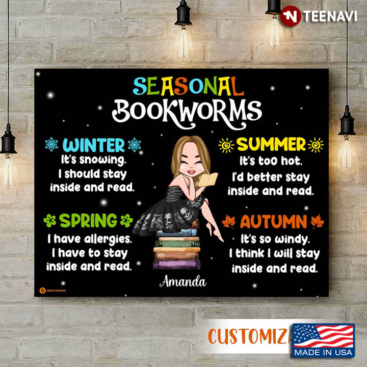 Personalized Girl In Black Sitting On A Pile Of Books Seasonal Bookworms