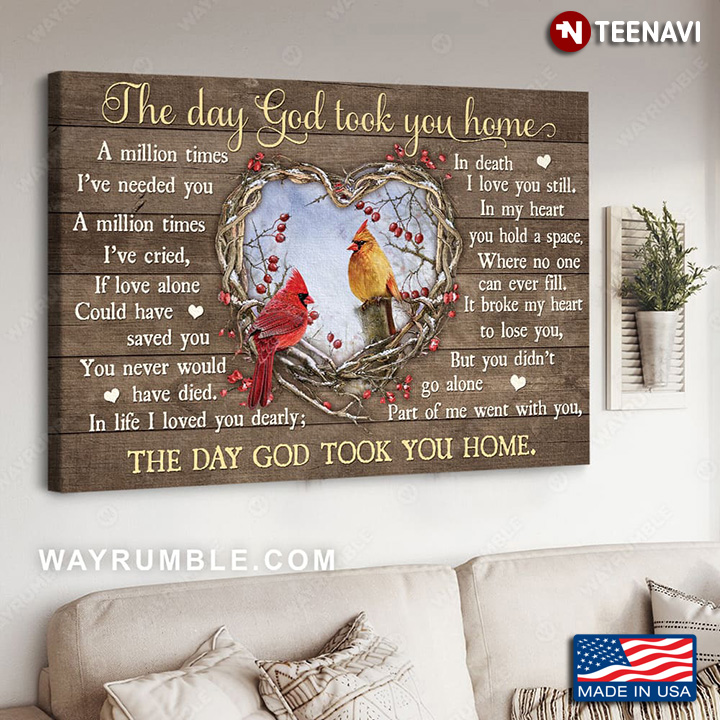 Wooden Theme Cardinals Inside Mistletoe Wreath The Day God Took You Home