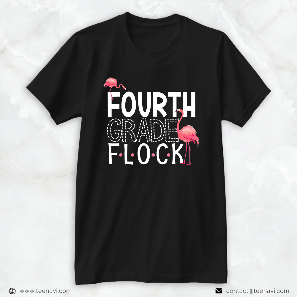 Pink Flamingo Shirt, 4th Grade Flock Pink Flamingo Squad Teacher Kid Fourth Grade
