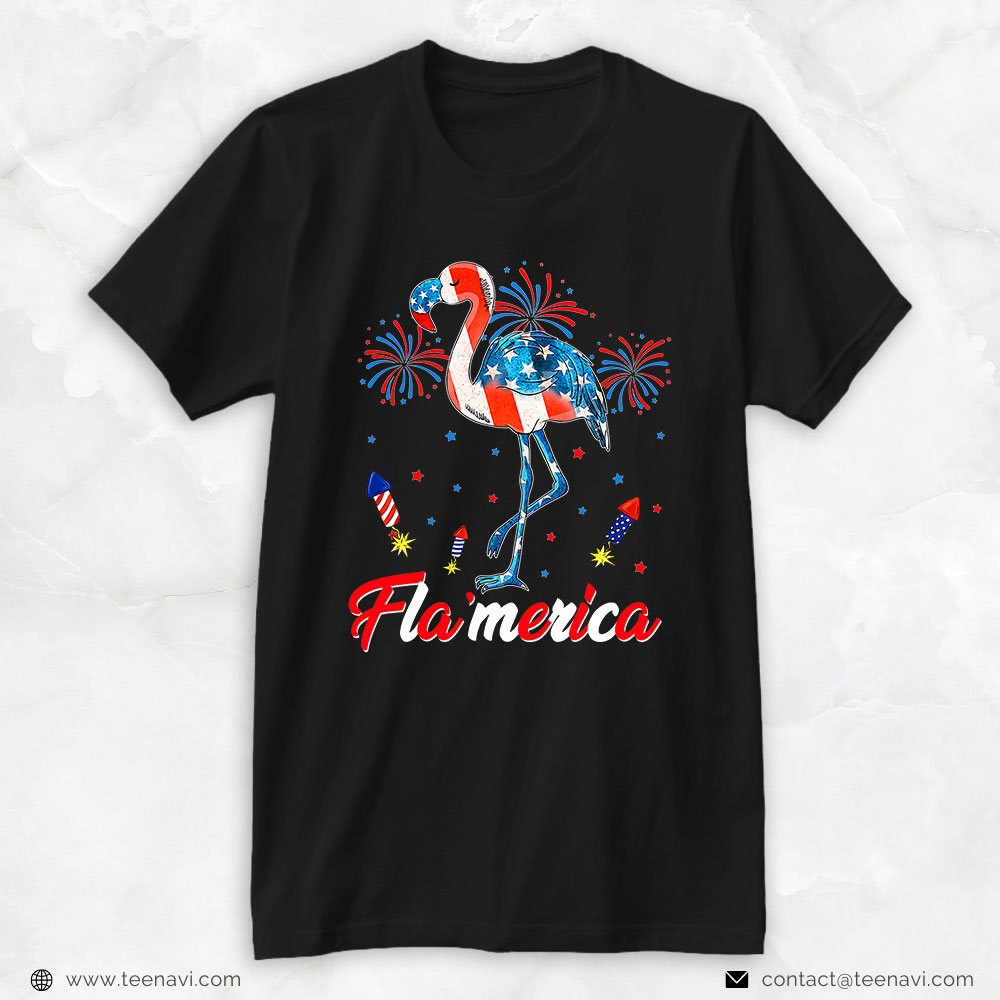 Pink Flamingo Shirt, 4th Of July Flamingo American Flag Patriotic Flamingo