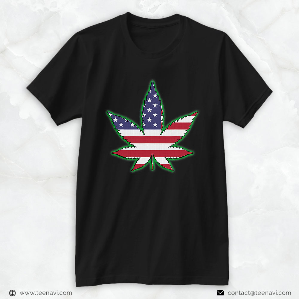 Marijuana Shirt, American Flag Cannabis Leaf 4th Of July Marijuana Stoner