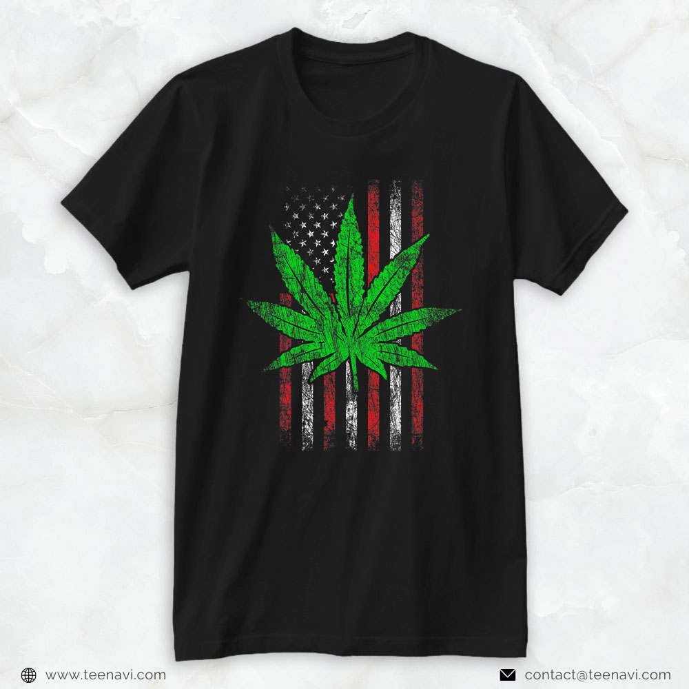 Cannabis Shirt, Cannabis Sativa Pot Leaf - American Flag - Stoner