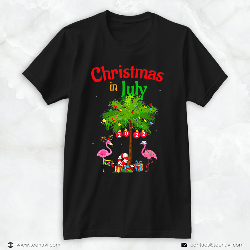Pink Flamingo Shirt, Christmas In July 2022 S For Women Funny Pink Flamingo