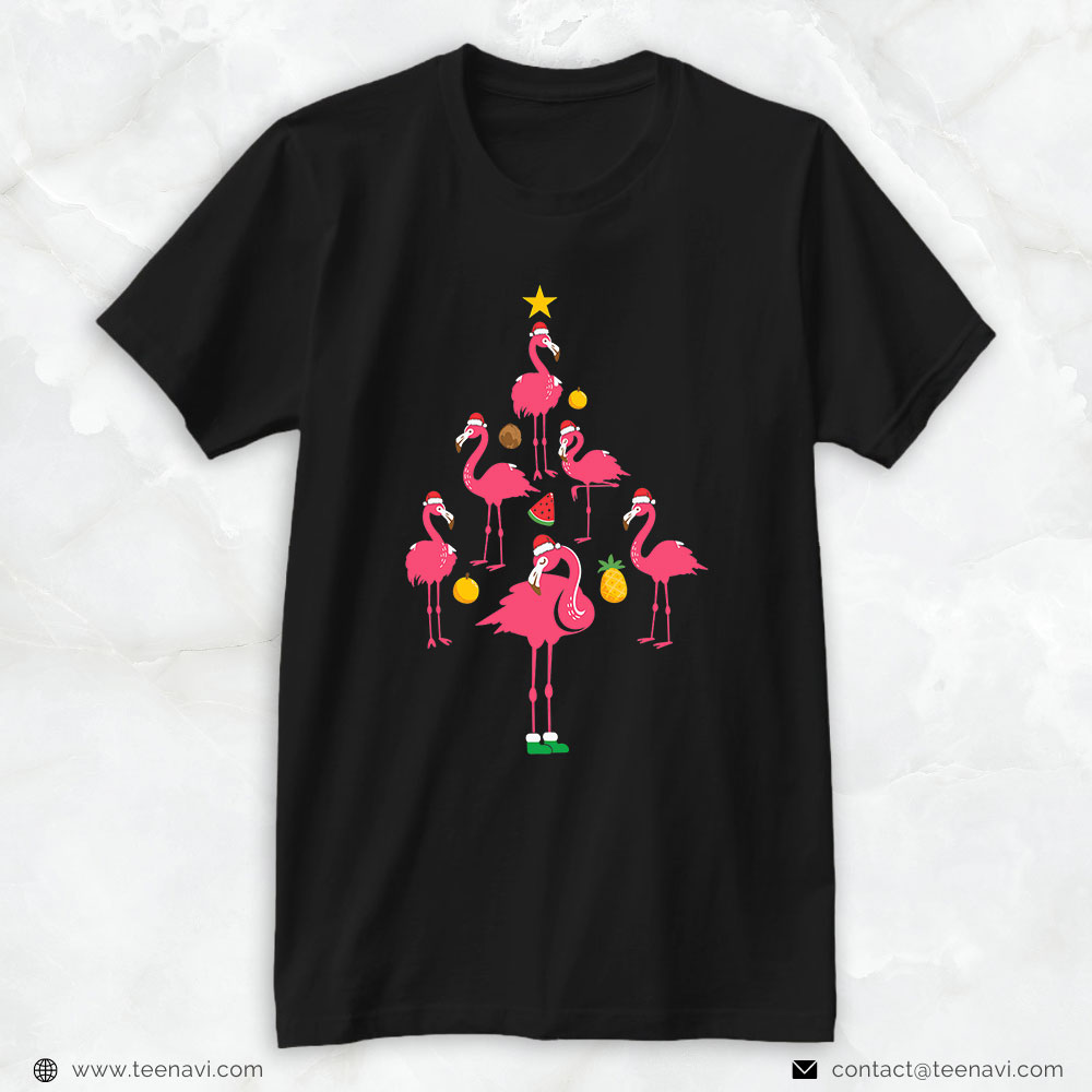 Flamingo Shirt, Flamingo Christmas Tree Christmas In July Summer Vacation