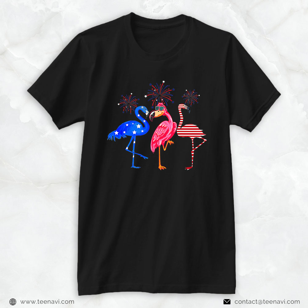 Pink Flamingo Shirt, Flamingo Fireworks Red White Blue