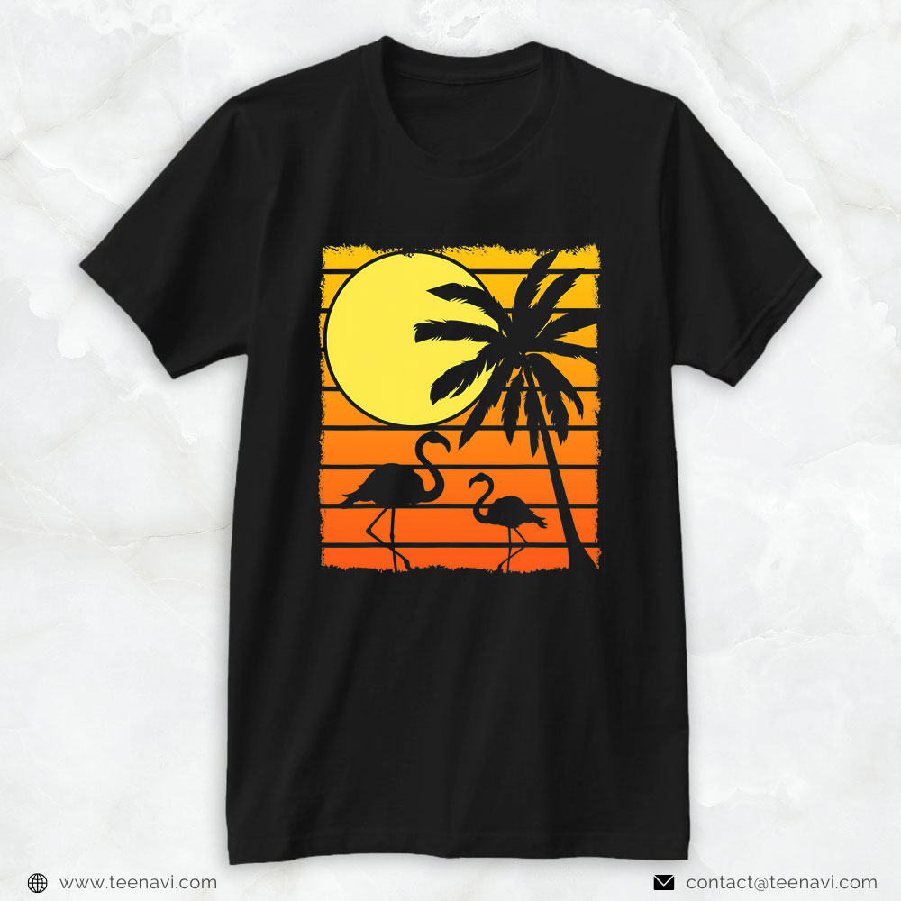 Flamingo Shirt, Flamingo Summer Vibes Palm Trees Sunset Tropical Summer