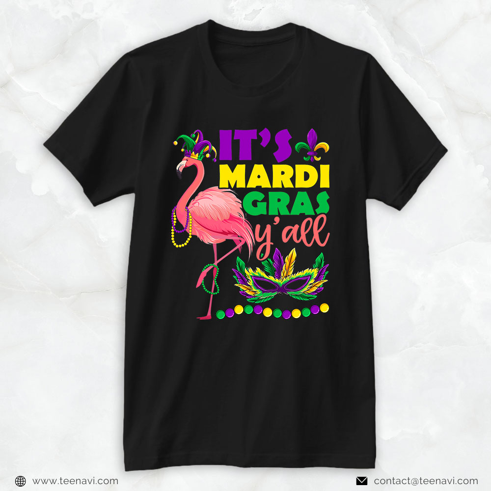 Pink Flamingo Shirt, Funny Flamingo It’s Mardi Gras Y’all Outfit, Kid Girls Women