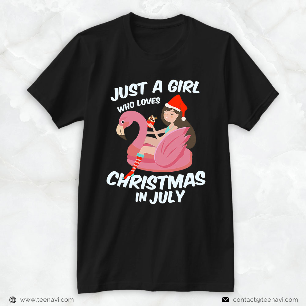 Flamingo Shirt, Funny Just A Girl Who Loves Christmas In July Flamingo Santa
