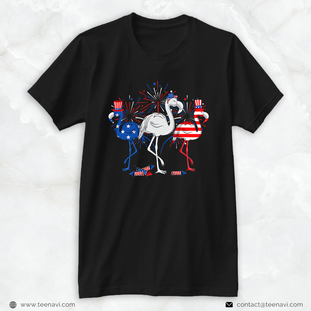 Flamingo Shirt, Funny Red White Blue Flamingo Patriotic Happy 4th Of July
