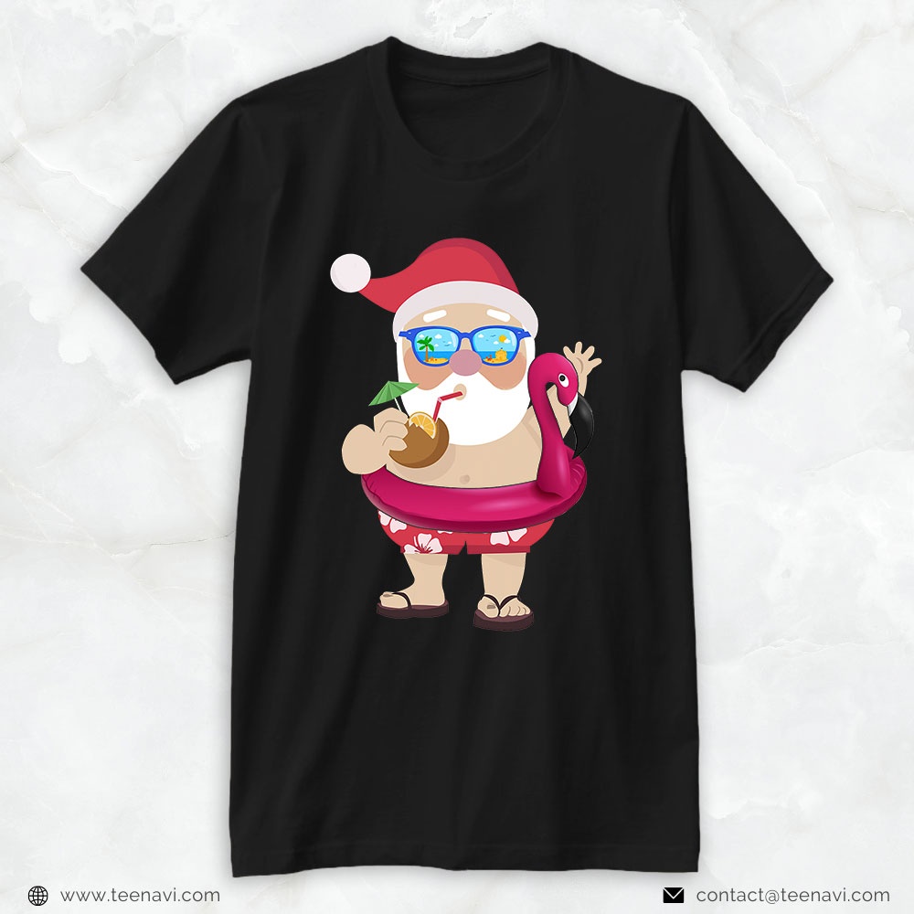 Flamingo Shirt, Funny Santa Christmas In July Kids Hawaiian Xmas
