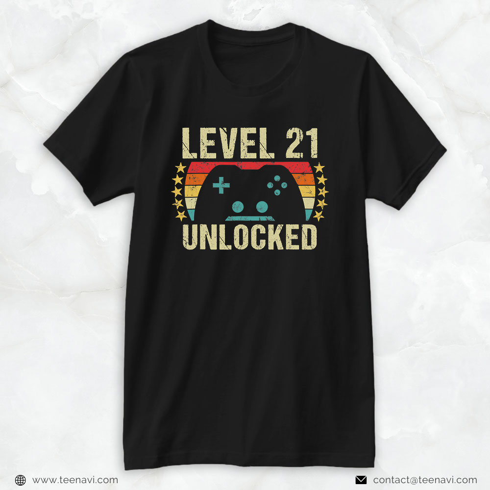 Funny 21st Birthday Shirt, Gaming Vintage 21st Birthday Gift 21 Year Old Gamer