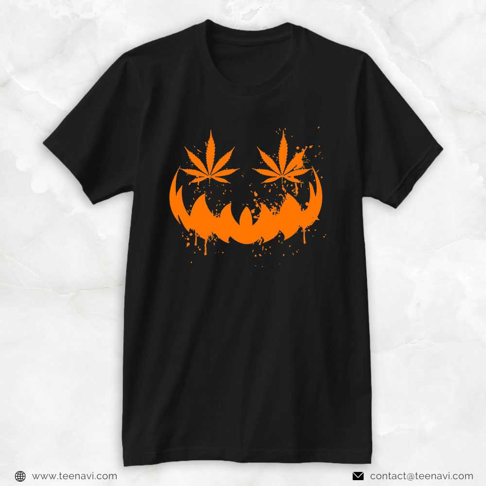 Cannabis Shirt, Halloween Pumpkin Face Smoking Weed Cannabis Marijuana