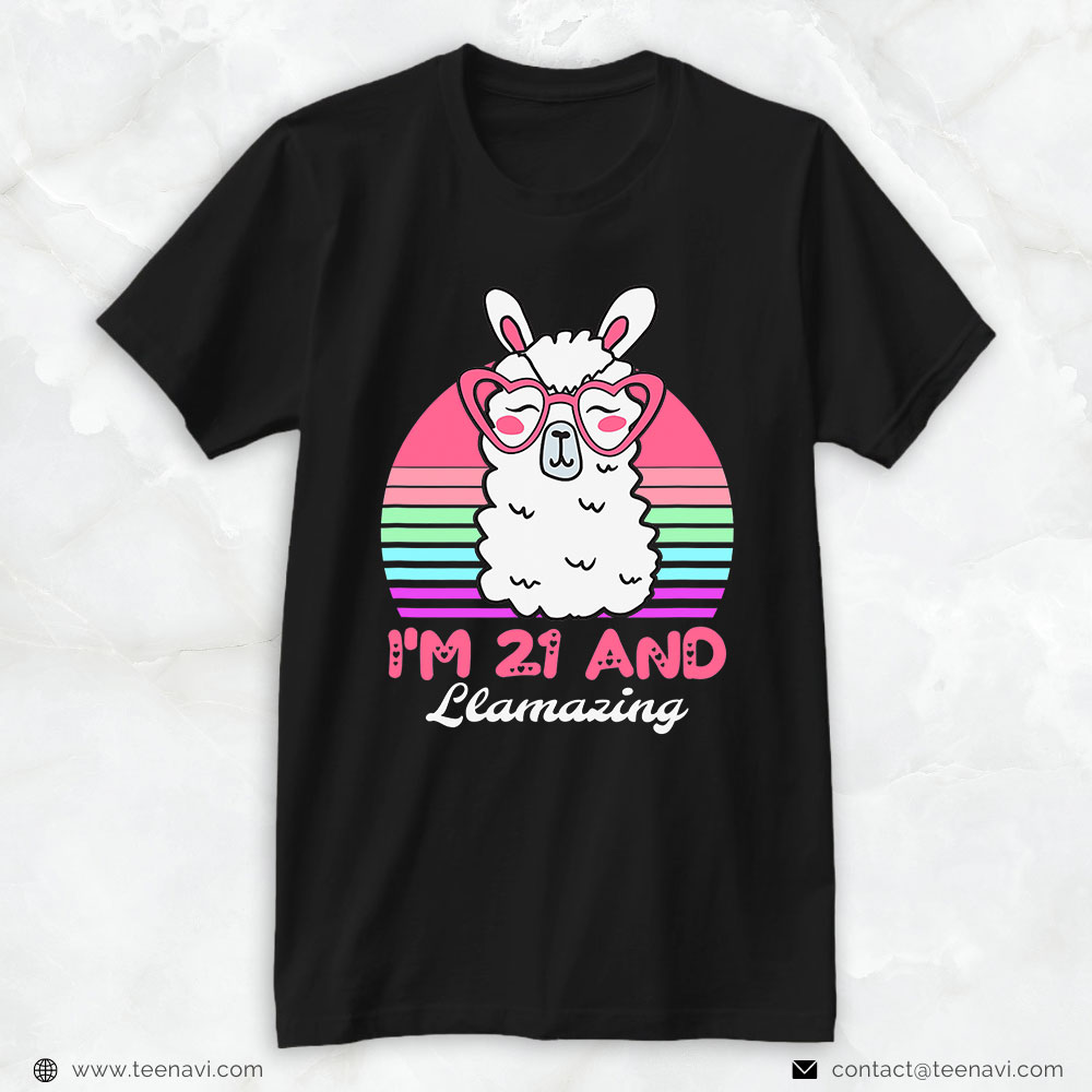 21st Birthday Shirt, I'm 21 And Llamazing Cute Llama 21st Present For Him Her