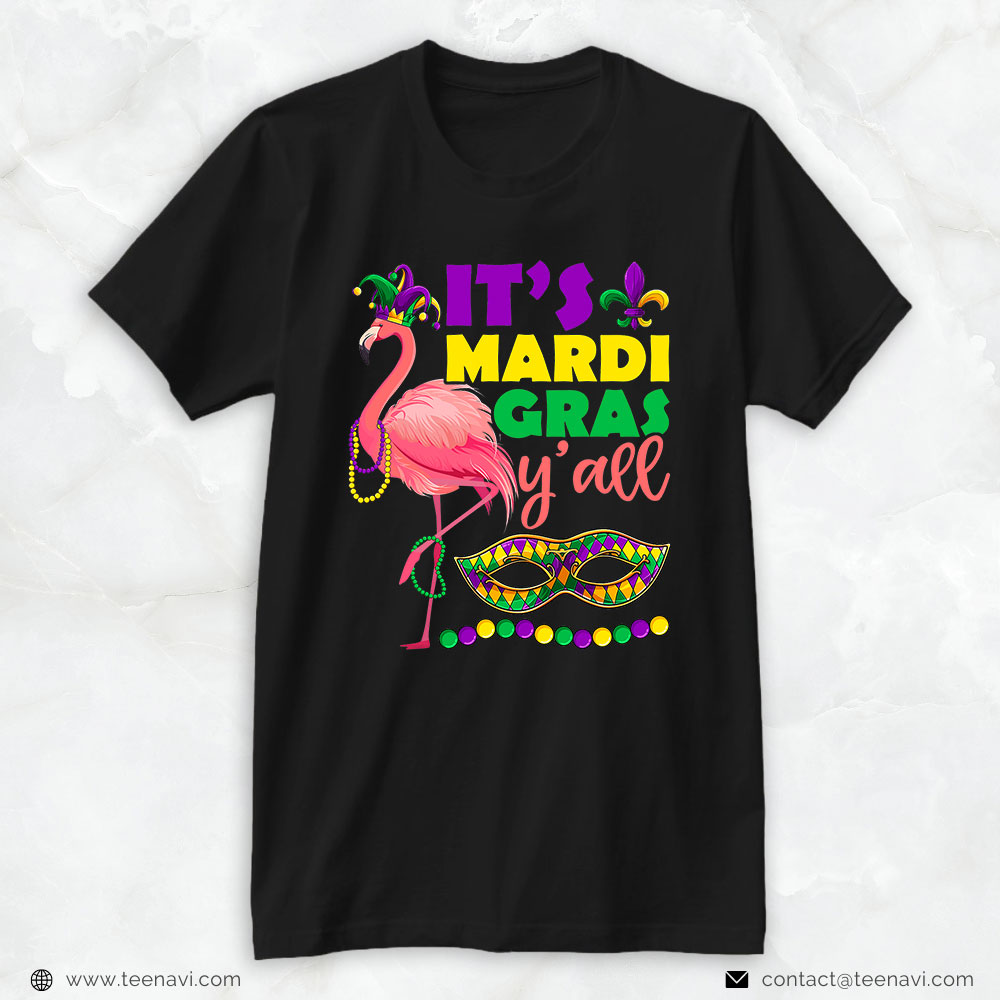Pink Flamingo Shirt, It’s Mardi Gras Y’all Flamingo Jester , Kids Girl Women