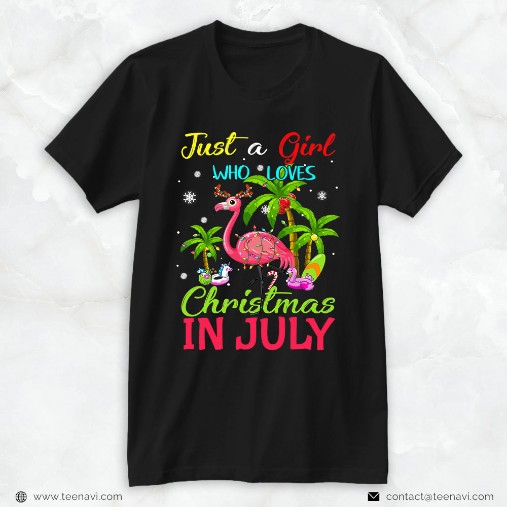Pink Flamingo Shirt, Just A Girl Who Loves Christmas In July Flamingo Palm Beach