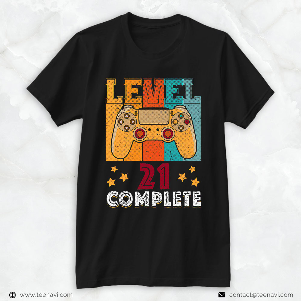 21st Birthday Shirt, Level 21 Complete 21st Birthday Video Gamer Gaming Boys Kids