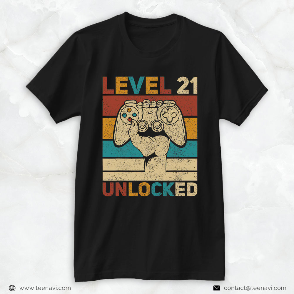 21st Birthday Shirt, Level 21 Unlocked 21st Birthday 21 Years Old Gamer Women Men