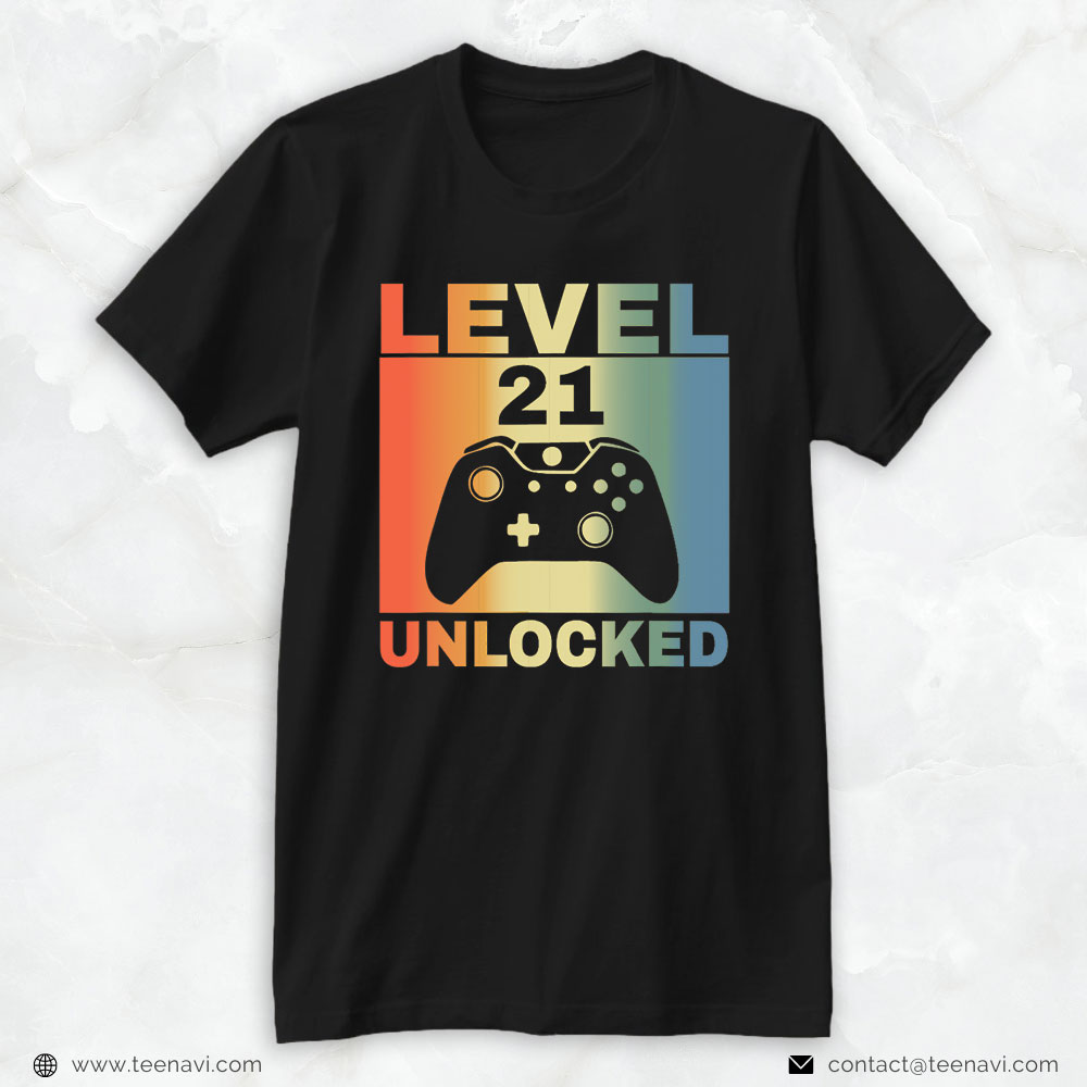 Funny 21st Birthday Shirt, Level 21 Unlocked For Birthday Gamer 21st Year Old