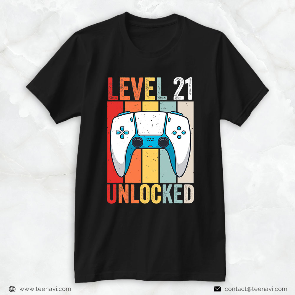21st Birthday Shirt, Level 21 Unlocked Gaming 21 Years Old Gamer 21st Birthday