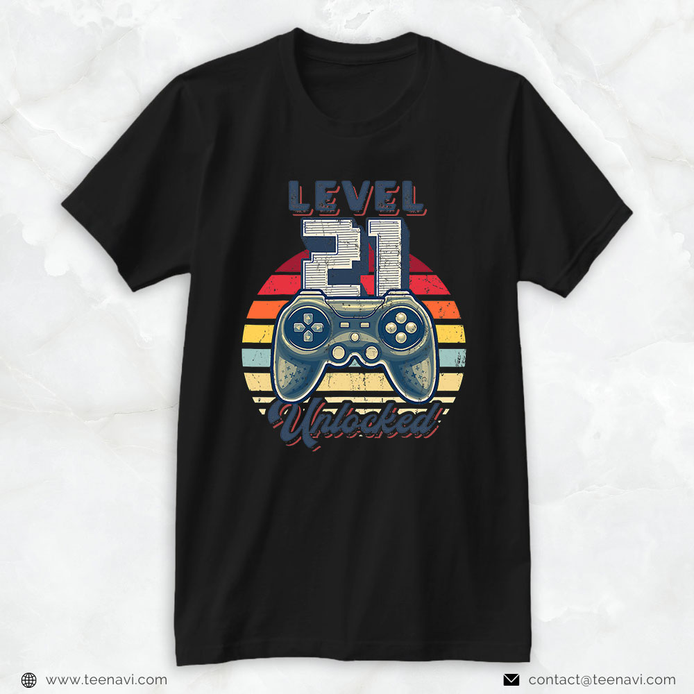 21st Birthday Shirt, Level 21 Unlocked Video Game 21st Birthday Gamer Boys