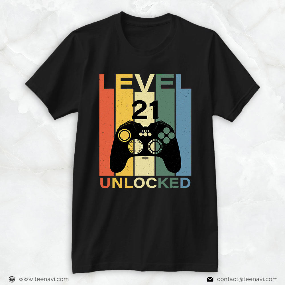 Funny 21st Birthday Shirt, Level 21 Unlocked Video Game 21st Birthday