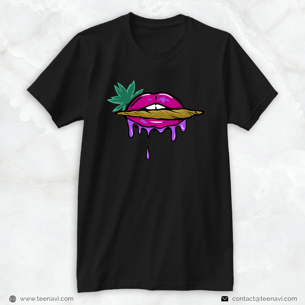 Marijuana Shirt, Lips Sexy Smoking Cigar Weed Cannabis Marijuana 420 Stoner