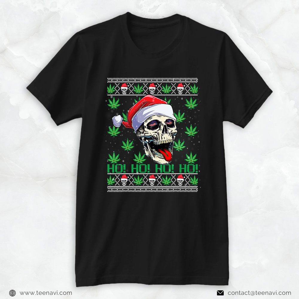 Marijuana Shirt, Marijuana Santa Skull Ugly Christmas Sweater Skeleton Stoner