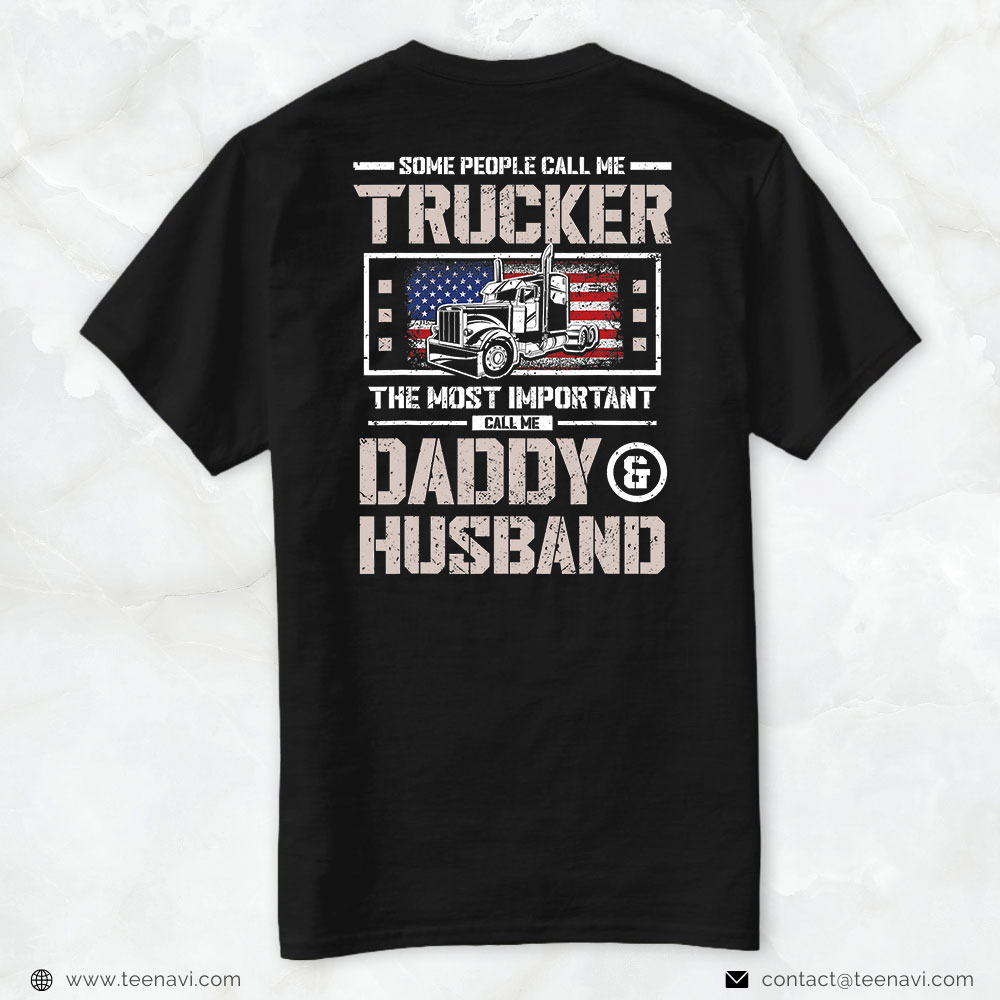 Funny Truck Shirt, Mens Us Flag Trucker Daddy Or Trucker Husband Truck Driver Dad