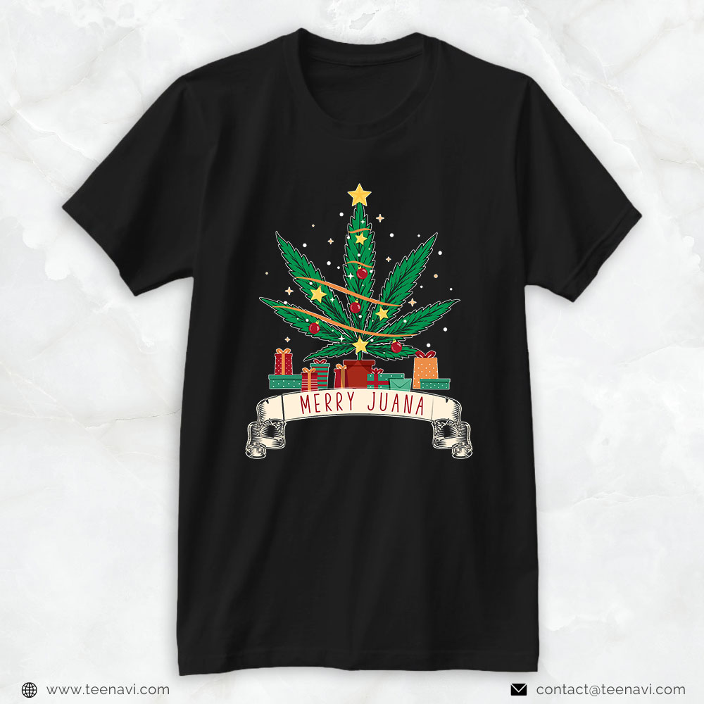 Cannabis Shirt, Merry Juana Holiday Christmas Marijuana Weed Stoner