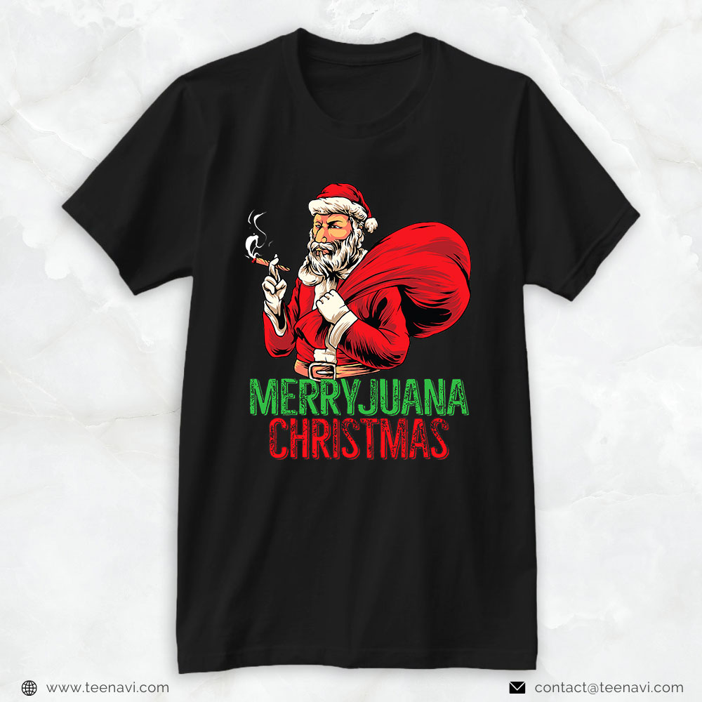 Cannabis Tee, Merryjuana Christmas Santa Marijuana Weed Christmas