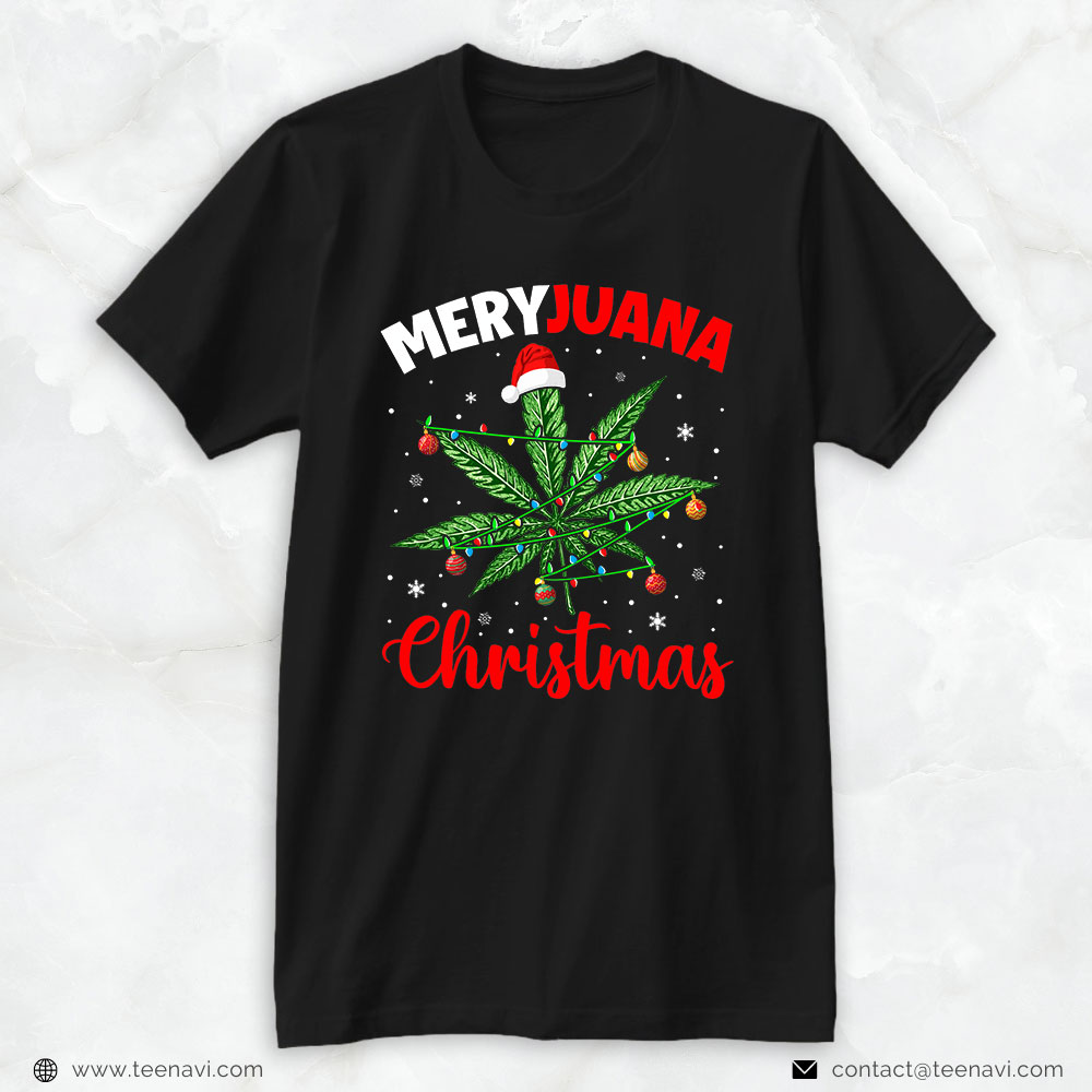 Weed Shirt, Merryjuana Christmas Xmas Lights Santa Weed Smoker