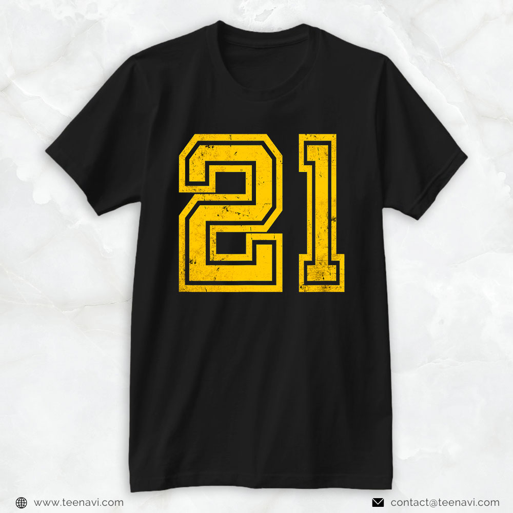 21st Birthday Shirt, Number 21 Sports Jersey 21st Birthday Age Distress Yellow
