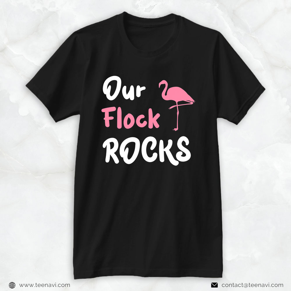 Pink Flamingo Shirt, Our Flock Rocks Flamingo Funny Vacation Family Mother's Day