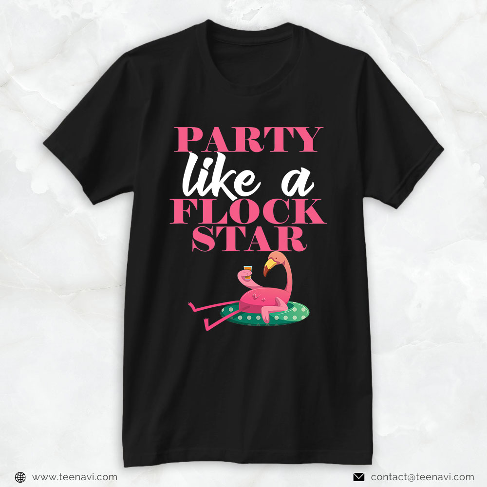Flamingo Shirt, Party Like A Flock Star - Funny Flamingo Lover Pun Joke Fan